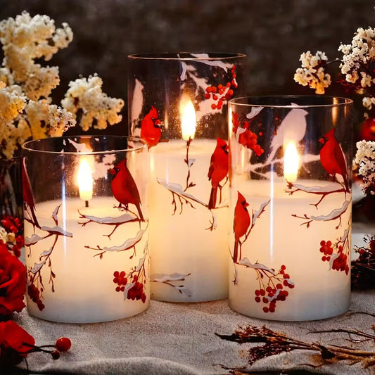 3-Piece Cardinal Flameless Candle Set - Battery Operated LED Candles with Flickering Flame